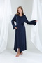 Navy Blue Plain Viscose Dressing Gown Double-Breasted Maternity Nightgown Set - 2