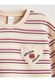 Beige Crew Neck Striped Girls' Sweatshirt - 2