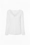 Women's White Long Sleeve Lace V-Neck See-Through Cashmere Blouse - 3