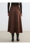 Brown Elastic Waist Suede Look Skirt - 4