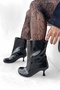 Cenny Black Cracked Patent Leather Round Toe Wide Cut Women's Bootie - 5