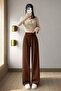 Women's Brown Palazzo Pants with Belt Buckle Detail - 3