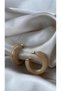 Beige Colored Gold Detailed Studded Steel Hoop Earrings - 5