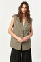 Elegant Oversized Vest with Gold Buckle Belt and Shoulder Pads - 7