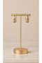 Beige Colored Gold Detailed Studded Steel Hoop Earrings - 3