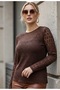 Women's Plus Size Floral Mesh Lace Long Sleeve Wide Neckline Stretchy Blouse - 4