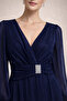 Shiny Satin Bronch Detail Evening Dress - 2