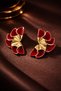 Gold Detailed Fan-Shaped Earrings – White / Burgundy Red / Mink (Taupe) Color Options Available - 5