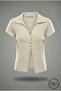 Lace-Like Knit Polo Neck Buttoned Short Sleeve Knitwear Blouse - 7