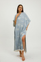 Muslin Poncho Kimono 100% Cotton Eye Patterned Jacquard Bathrobe Kaftan Dressing Gown Light Blue - 3