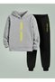 Hooded Children's Sweatshirt - Tracksuit Set Yellow Stripes Ba Printed Threaded Ribbed