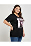 Women's Black Cat Printed V-Neck Plus Size Premium Cotton T-Shirt - 2