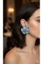 Lilac Bloom Mint Green Floral Design Polymer Clay Earrings Metallic Lilac Petal Detailed Handmade Earrings