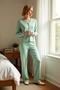 Women's Shirt Collar Standard Sleeve Regular Fit Knitted Pajama Set Functional Durable Sports
