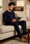 Men's Buttoned Collar Standard Sleeve Regular Fit Waffle Knitted Pajama Set Functional Modern - 4