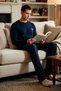Men's Crew Neck Standard Sleeve Animal Embroidered Knitted Pajama Set Functional Stylish 100% Cotton - 4