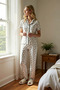 Women's Shirt Collar Short Sleeve Regular Fit Pajama Set Ribbon Pattern Sports