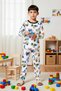 Boys' Crew Neck Standard Sleeve Regular Fit Printed Knitted Pajama Set Functional Sportswear