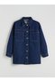 Lcw Modest Indigo Shirt Collar Women's Jean Jacket S6I113Z8 - 5