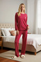 Women's Crew Neck Long Sleeve Regular Fit Knitted Striped Pajama Set Functional Quality - 5