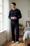 Men's Plus Size Crew Neck Standard Sleeve Waffle Knitted Pajama Set Functional Aesthetic