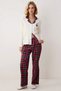 Women's Plaid Cat Printed Shirt Collar Long Sleeve Regular Fit Pajama Set Stylish - 3