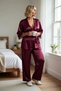 Women's V-Neck Long Sleeve Regular Fit Satin Woven Pajama Set Functional Durable Comfortable