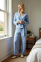 Women's Double-Breasted Collar Wellsoft Winter Knitted Pajama Set V-Neck Standard Sleeve Regular Fit