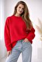 Red Oversized Crew Neck Knitwear Women's Sweater