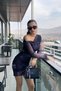 Asymmetric Neckline Side Draped Tulle Dress - Navy Blue Navy Blue - 4