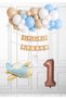 Cream Retro Airplane Balloon Set Kraft White Happy Birthday Lettering Blue Beige White Balloon Brown Number 1 Year Old