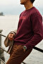 Men's Daily Trend Printed Claret Red Sweatshirt - 4