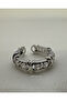 Adjustable Cross X Motif Stone Steel Ring - Silver Cross Kiss - 5