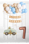 Retro Police Car Set Kraft White Happy Birthday Lettering - Blue Beige White Balloon Brown Number 1 Year Old
