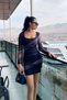 Square Neck Side Gathered Tulle Dress - Navy Blue Navy Blue - 2