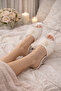 Women's Ecru Beaded Feather Heeled Bridal Dowry House Slippers & Slippers & Gifts & Dowry Items - 2