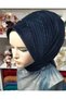 Navy Blue Seamless Detailed Model Ready-To-Wear Turban Ready-To-Wear Shawl Evening Dress Shawl Veil - 3