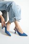 Denimora Women's Dark Denim Textured Slingback Shoes Pointed Toe 7cm Heels Thin Heeled Shoes - 3