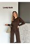 Silver Metal Buttoned Sleeve and Waist Detailed Knitwear Set - Wide Leg Cool Two-Piece Set - 3