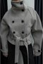 Beige Herringbone Arica Mock Neck Short Melton Coat - 3