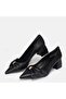 Large Size Women's Stiletto Thick Heel 5.5cm Black Leather - 6