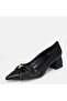Large Size Women's Stiletto Thick Heel 5.5cm Black Leather - 7