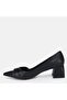 Large Size Women's Stiletto Thick Heel 5.5cm Black Leather - 8