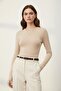 Women's Stretch Fabric Finger-Pass Detailed Undergarment Blouse 40020 Beige - 2