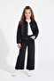 Girls' Jean Set with Black Butterfly Embroidered Button-Down Jacket and Pants 23445