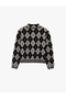 Long Sleeve Zippered Diamond Pattern Knitwear Cardigan - 4