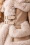 Girl's Cream Coat with Fur Trim and Double Belt Detail Skirt - 5