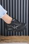 Rengin Women's Plain Black Snake Stone Patterned Hidden Heel Sports Sneaker