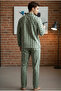 green checkered 100% Cotton Knitted Buttoned Pajama Set 7985 - 3