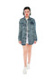 Women Wrinkled Acid Wash Denim Shacket in Dark Blue - 6